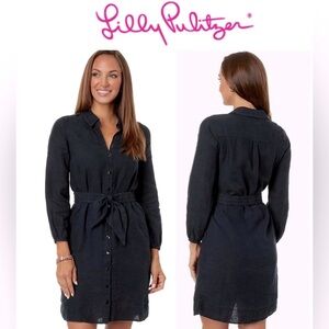 Lilly Pulitzer Bethanne Knee Length Dress, buttondown, black, pockets, size 2